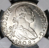 1808-M NGC MS 64 Spain 2 Reales Charles IV Madrid Mint Silver Coin POP 2/1 (22072301C)