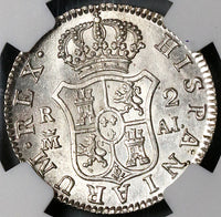 1808-M NGC MS 64 Spain 2 Reales Charles IV Madrid Mint Silver Coin POP 2/1 (22072301C)