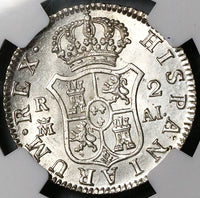 1808-M NGC MS 64 Spain 2 Reales Charles IV Madrid Mint Silver Coin POP 2/1 (22072301C)