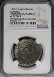 1469 NGC VF Det Spain 4 Maravedis Granada Ferdinand & Isabella Columbus Voyage Coin (20102401C)