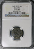 1608 NGC VF 35 Spain 4 Maravedis Philip III Segovia Lion Castle Coin (21012404C)
