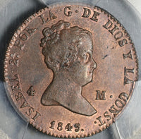 1849 PCGS MS 64 Spain 4 Maravedis Segovia Red Brown Coin Pop 1/0 (21082502D)