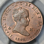 1849 PCGS MS 64 Spain 4 Maravedis Segovia Red Brown Coin Pop 1/0 (21082502D)