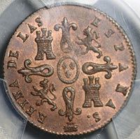 1849 PCGS MS 64 Spain 4 Maravedis Segovia Red Brown Coin Pop 1/0 (21082502D)