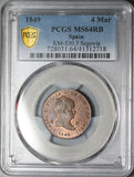 1849 PCGS MS 64 Spain 4 Maravedis Segovia Red Brown Coin Pop 1/0 (21082502D)