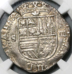 1556 NGC AU 55 Spain 4 Reales Philip II Seville Cob Silver Coin (22041603C)
