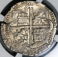 1556 NGC AU 55 Spain 4 Reales Philip II Seville Cob Silver Coin (22041603C)
