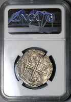 1556 NGC AU 55 Spain 4 Reales Philip II Seville Cob Silver Coin (22041603C)