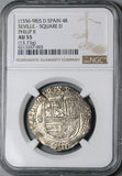 1556 NGC AU 55 Spain 4 Reales Philip II Seville Cob Silver Coin (22041603C)