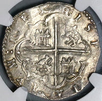 1566 NGC AU 58 Spain 4 Reales Philip II Valladolid Cob Pirate Silver Coin POP 1/1 (22061001C)