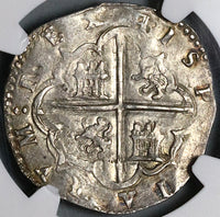 1566 NGC AU 58 Spain 4 Reales Philip II Valladolid Cob Pirate Silver Coin POP 1/1 (22061001C)