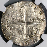 1566 NGC AU 58 Spain 4 Reales Philip II Valladolid Cob Pirate Silver Coin POP 1/1 (22061001C)