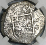 1597-MG NGC AU 55 Spain 4 Reales Philip II Granada Mint Cob Silver Coin (20010501C)