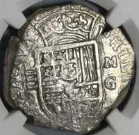 1597-MG NGC AU 55 Spain 4 Reales Philip II Granada Mint Cob Silver Coin (20010501C)
