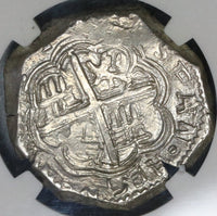 1597-MG NGC AU 55 Spain 4 Reales Philip II Granada Mint Cob Silver Coin (20010501C)