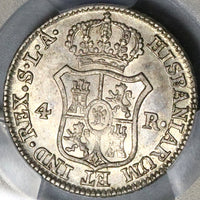 1812-S PCGS AU 58 Spain 4 Reales Spain Joseph Napoleon Seville Silver Coin POP 1/0 (22091403R)