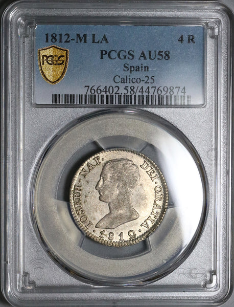 1812-S PCGS AU 58 Spain 4 Reales Spain Joseph Napoleon Seville