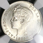1896 Spain NGC MS 64 50 Centimos Alfonso XIII Rare Silver Madrid Coin (22080101D)