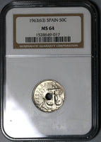 1963(63) NGC MS 64 Spain 50 Centimos Mint State Coin (20021503C)