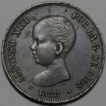 1888 Spain 5 Pesetas XF Alfonso XIII XF Crown Baby Head Madrid Silver Coin (23122511R)