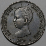 1888 Spain 5 Pesetas XF Alfonso XIII XF Crown Baby Head Madrid Silver Coin (23122511R)