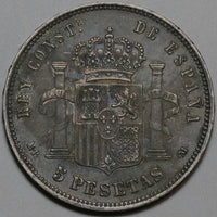 1888 Spain 5 Pesetas XF Alfonso XIII XF Crown Baby Head Madrid Silver Coin (23122511R)