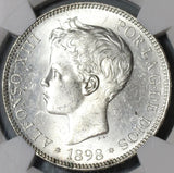 1898 NGC MS 62 Spain 5 Pesetas Silver Alfonso XIII Mint State Coin (21021903C)