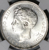 1898 NGC MS 62 Spain 5 Pesetas Silver Alfonso XIII Mint State Coin (21021903C)