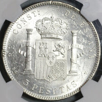 1898 NGC MS 62 Spain 5 Pesetas Silver Alfonso XIII Mint State Coin (21021903C)