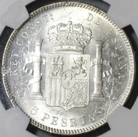 1898 NGC MS 62 Spain 5 Pesetas Silver Alfonso XIII Mint State Coin (21021903C)