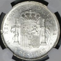 1898 NGC MS 62 Spain 5 Pesetas Silver Alfonso XIII Mint State Coin (21021903C)