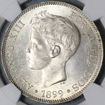 1899 NGC MS 62 Spain 5 Pesetas Alfonso XIII Silver Crown Coin (22032401D)