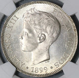1899 NGC MS 62 Spain 5 Pesetas Alfonso XIII Silver Crown Coin (22032401D)