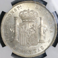 1899 NGC MS 62 Spain 5 Pesetas Alfonso XIII Silver Crown Coin (22032401D)