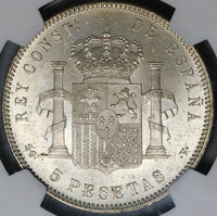 1899 NGC MS 62 Spain 5 Pesetas Alfonso XIII Silver Crown Coin (22032401D)