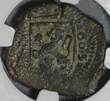 1605 NGC VF 25 Spain 8 Maravedis Philip III Valladolid Lion Castle Coin (21012405C)