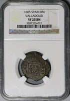 1605 NGC VF 25 Spain 8 Maravedis Philip III Valladolid Lion Castle Coin (21012405C)