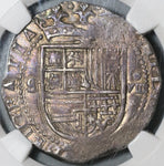 1556 NGC XF 45 Spain 8 Reales Philip II Seville Cob Silver Coin (20112304C)