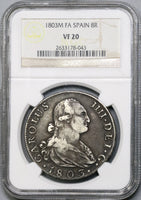 1803-M NGC VF 20 Spain Silver 8 Reales Coin Charles IIII POP 1/0 (19032602C)