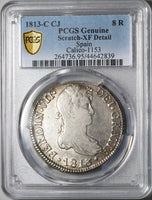 1813-C PCGS XF Det Spain 8 Reales Ferdinand VII Cadiz Mint Silver Coin (22090406D)