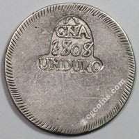 1808 Gerona Province Spain Duro Ferdinand VII Silver Provisional Coin (19093001R)