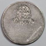 1808 Gerona Province Spain Duro Ferdinand VII Silver Provisional Coin (19093001R)