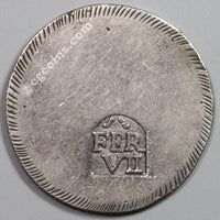 1808 Gerona Province Spain Duro Ferdinand VII Silver Provisional Coin (19093001R)