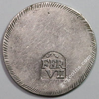 1808 Gerona Province Spain Duro Ferdinand VII Silver Provisional Coin (19093001R)