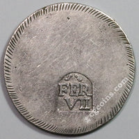 1808 Gerona Province Spain Duro Ferdinand VII Silver Provisional Coin (19093001R)