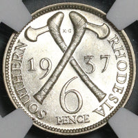1937 NGC AU 58 Southern Rhodesia Silver 6 Pence Axes Sterling Coin (21020801C)