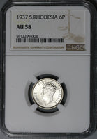 1937 NGC AU 58 Southern Rhodesia Silver 6 Pence Axes Sterling Coin (21020801C)