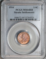 1916 PCGS MS 64 RB Straits Settlements 1/4 Cent Britain Empire Coin (19090903C)