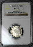 1962 NGC MS 65 St Thomas Prince 5 Escudos 88K Portugal Silver Coin (23032403C)