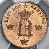 1858/7 PCGS MS 65 RD Sweden 1/2 Ore Oscar I RED Coin POP 1/0 (19032802C)